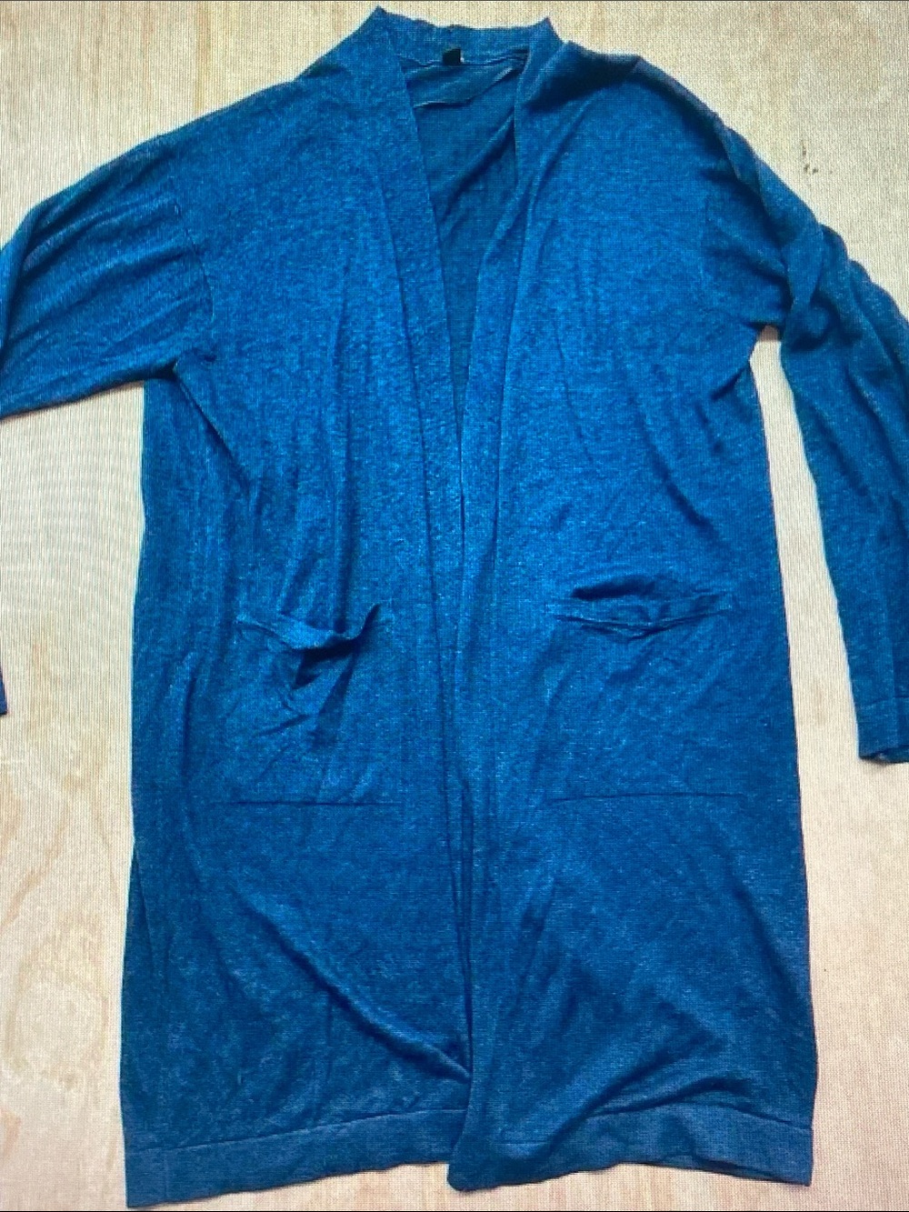 Uniqlo Long Open-Front Cardigan in Teal Blue